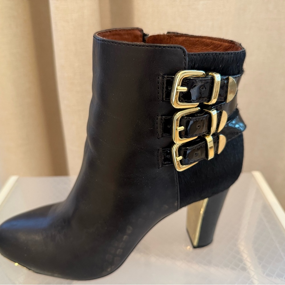Louise et Cie Black Heeled Boots with Gold Buckles